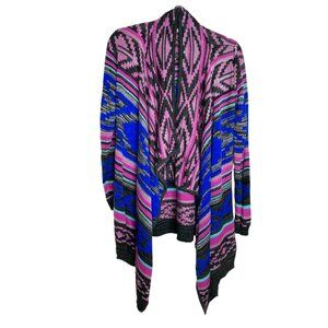 Say What? Aztec Tribal Knit Cardigan Women’s Purple Blue Open Front S Boho 90's